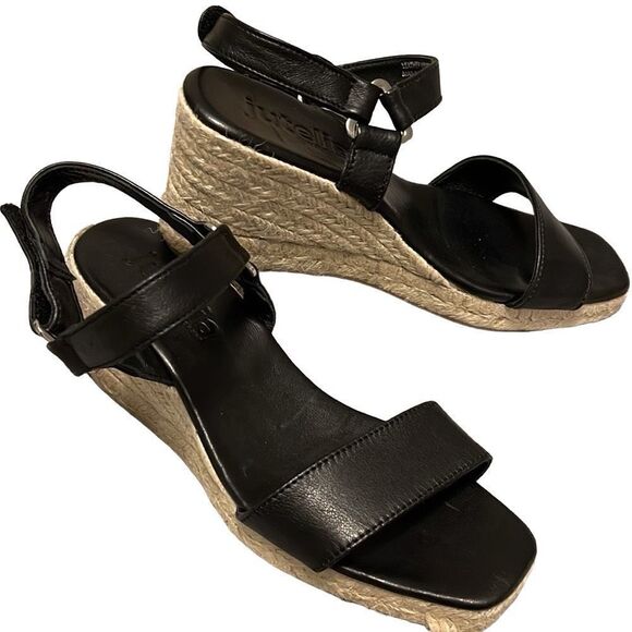 Jutelia Made In Spain Women's Leather Espadrilles Raffia Braided Wedge Sz 7 NWOB - Picture 4 of 7